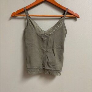 Self Esteem Y2K Lace Trim Ribbed Green Tank Top‎ Size XS Cropped 90s Boho Casual